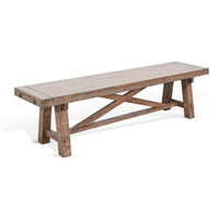 Industrial Dining Bench, Cross Brace Design Natural Brown Solid Wood - BM340406