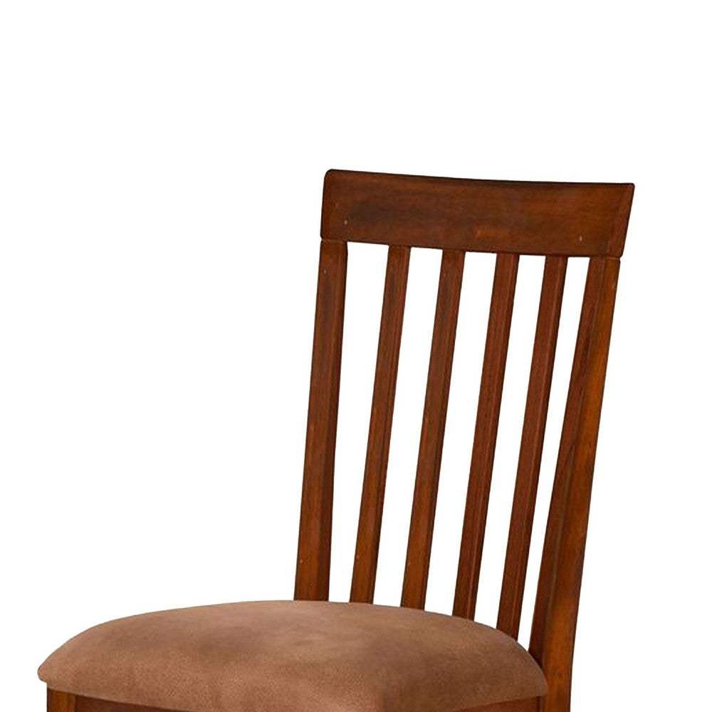 Odel Dining Side Chair Set of 2, Slatted Solid Wood Dark Brown - BM340407