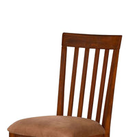 Odel Dining Side Chair Set of 2, Slatted Solid Wood Dark Brown - BM340407