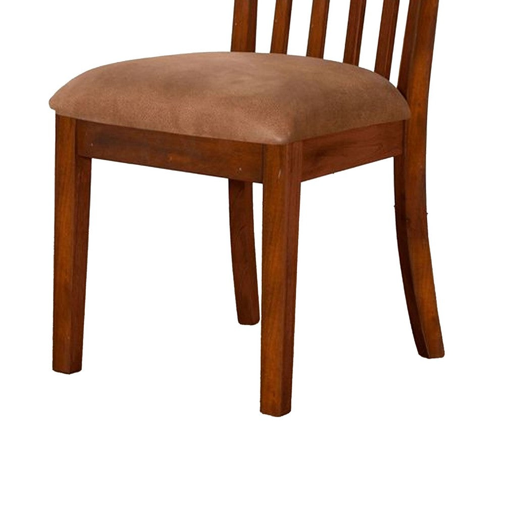 Odel Dining Side Chair Set of 2, Slatted Solid Wood Dark Brown - BM340407