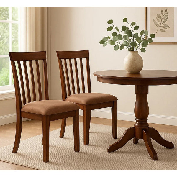Odel Dining Side Chair Set of 2, Slatted Solid Wood Dark Brown - BM340407