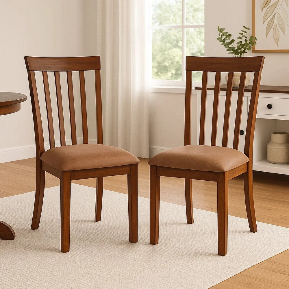 Odel Dining Side Chair Set of 2, Slatted Solid Wood Dark Brown - BM340407