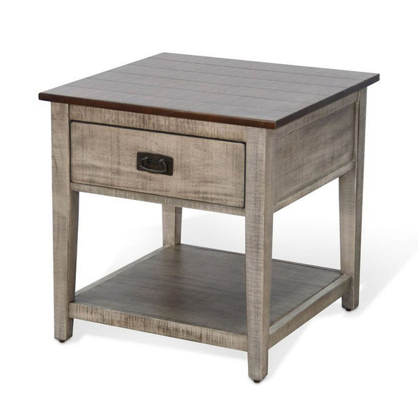 Camie Side End Table, 24 Inch Top with 1 Drawer, Solid Wood Gray - BM340408