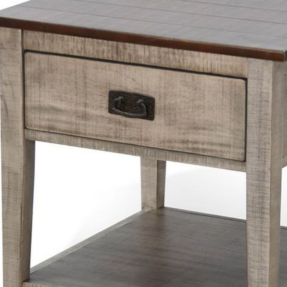 Camie Side End Table, 24 Inch Top with 1 Drawer, Solid Wood Gray - BM340408