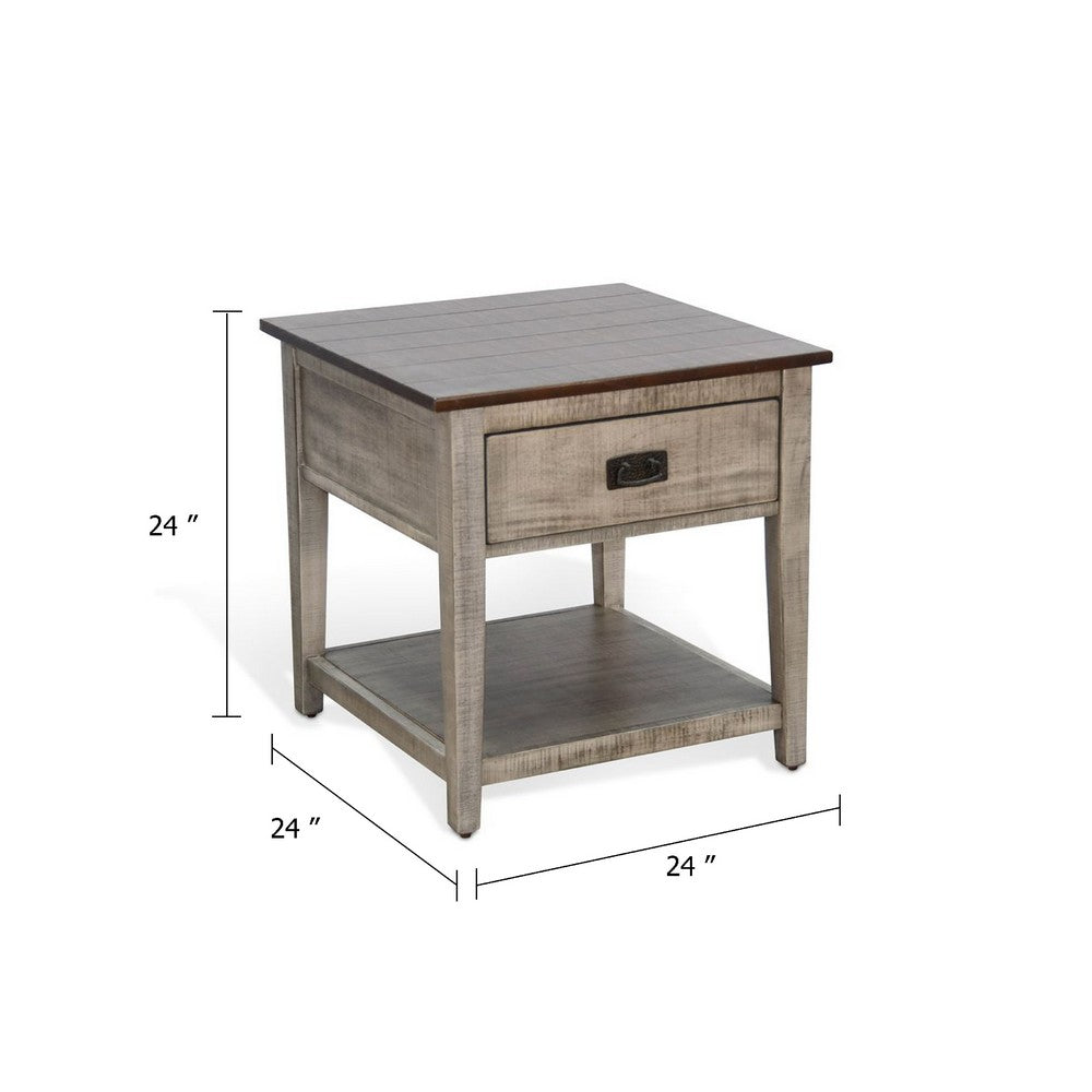 Camie Side End Table, 24 Inch Top with 1 Drawer, Solid Wood Gray - BM340408