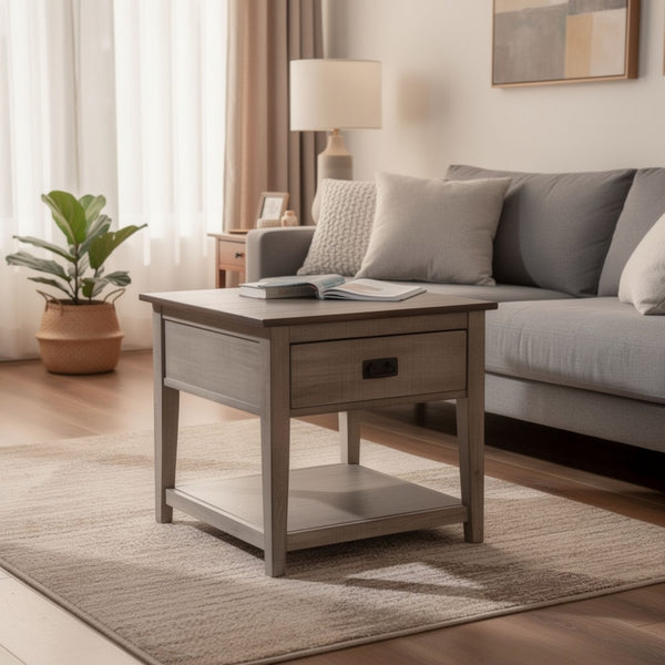 Camie Side End Table, 24 Inch Top with 1 Drawer, Solid Wood Gray - BM340408