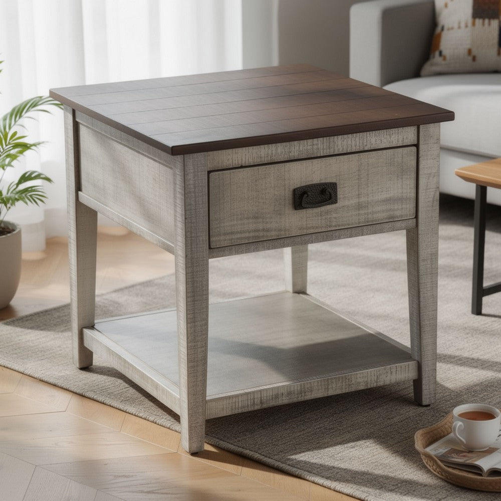 Camie Side End Table, 24 Inch Top with 1 Drawer, Solid Wood Gray - BM340408