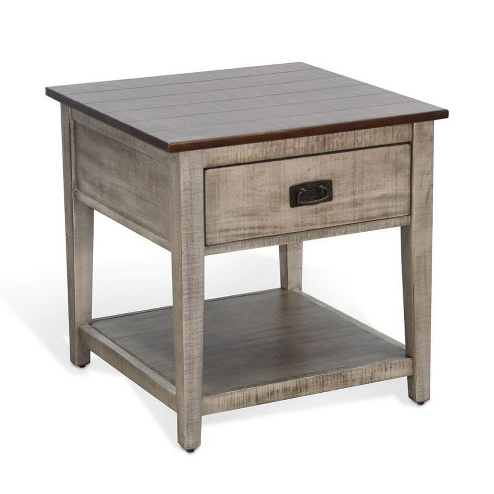 Camie Side End Table, 24 Inch Top with 1 Drawer, Solid Wood Gray - BM340408