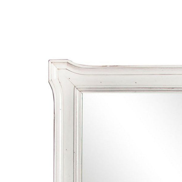 Orso Mirror, Weathered Off White Finish, Solid Wood European Cottage Style - BM340409