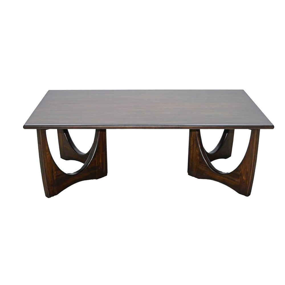 Natra Coffee Table, 52 Inch Rectangular, Sculpted Solid Wood Dark Brown - BM340411