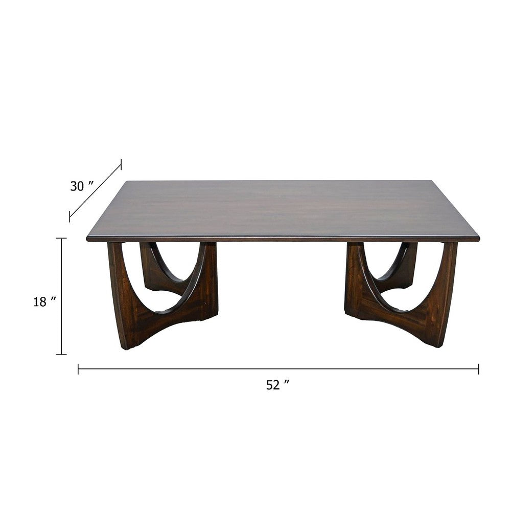 Natra Coffee Table, 52 Inch Rectangular, Sculpted Solid Wood Dark Brown - BM340411