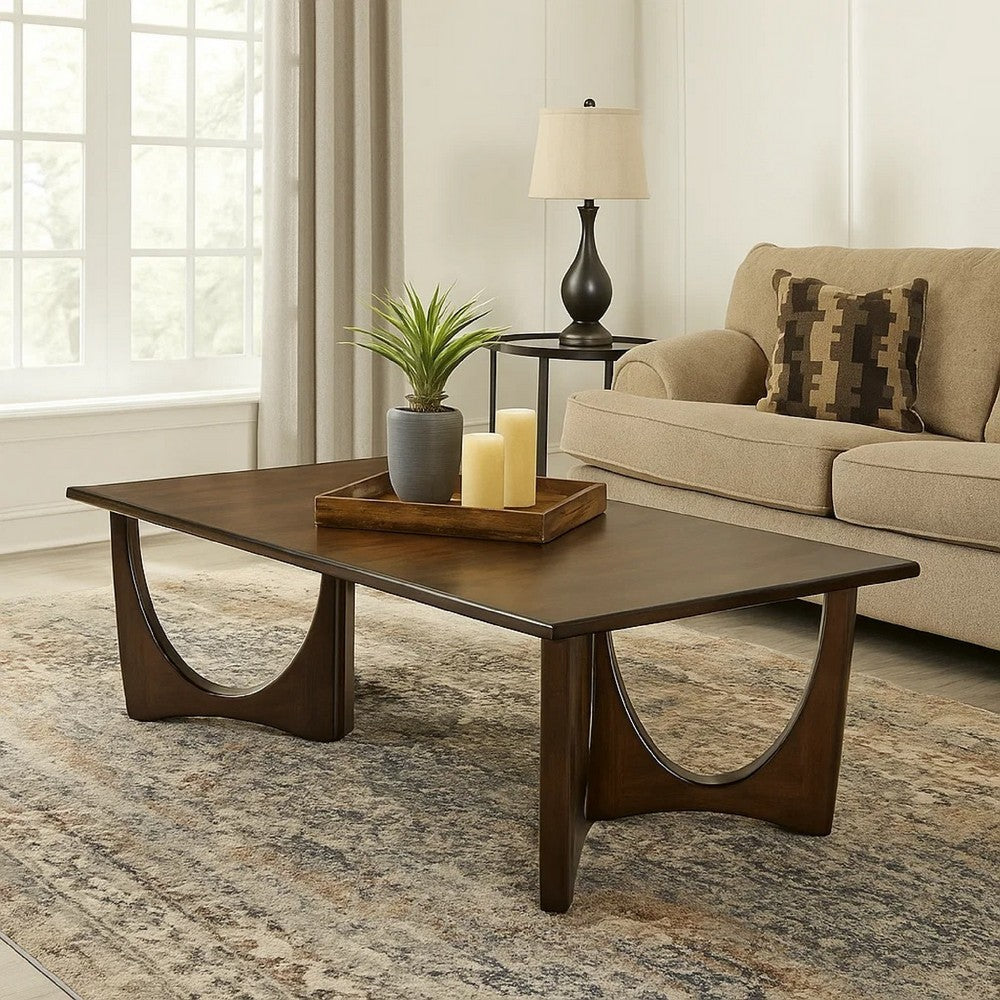 Natra Coffee Table, 52 Inch Rectangular, Sculpted Solid Wood Dark Brown - BM340411