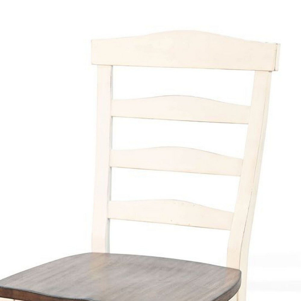 Dean Dining Chair Set of 2, Ladder Back, Dark Brown, White Solid Wood - BM340413