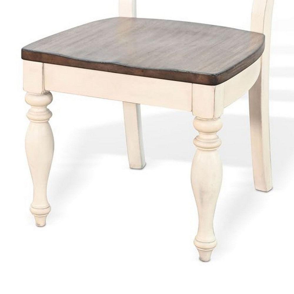Dean Dining Chair Set of 2, Ladder Back, Dark Brown, White Solid Wood - BM340413