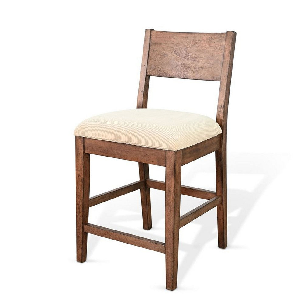 Giby Counter Height Chair Set of 2, Beige Padded Seat, Solid Wood Brown - BM340414