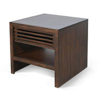 Nero Side End Table, Slatted Drawer, 26 Inch Solid Wood Dark Brown - BM340415