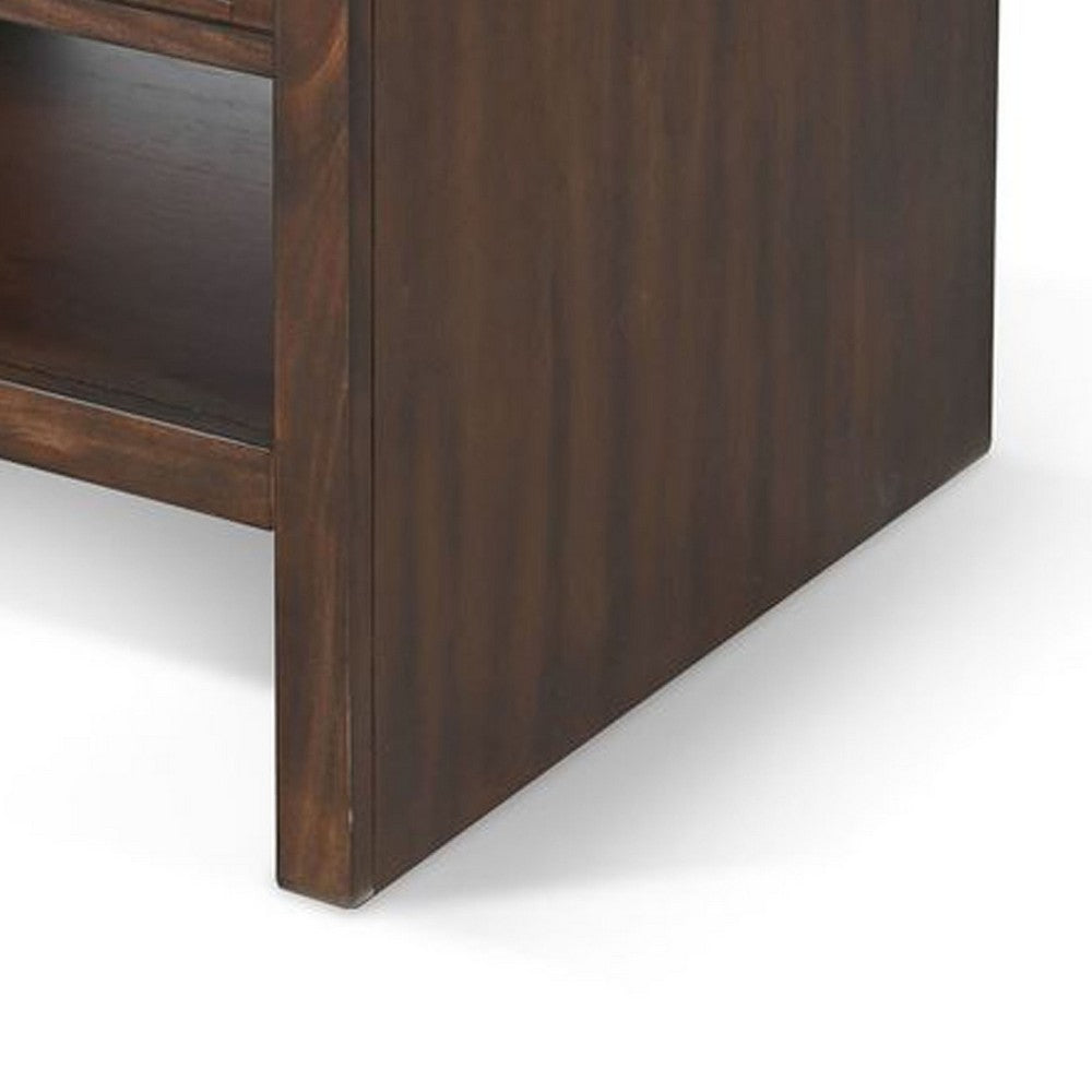 Nero Side End Table, Slatted Drawer, 26 Inch Solid Wood Dark Brown - BM340415