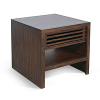 Nero Side End Table, Slatted Drawer, 26 Inch Solid Wood Dark Brown - BM340415