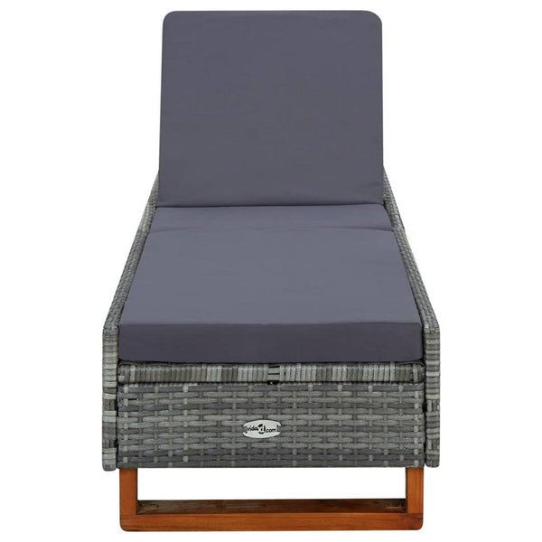 Patio Sun Lounger w Cushion, Adjustable Seat, 79 Inch, Gray Wicker Rattan - BM340416