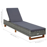 Patio Sun Lounger w Cushion, Adjustable Seat, 79 Inch, Gray Wicker Rattan - BM340416