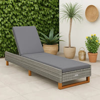 Patio Sun Lounger w Cushion, Adjustable Seat, 79 Inch, Gray Wicker Rattan - BM340416