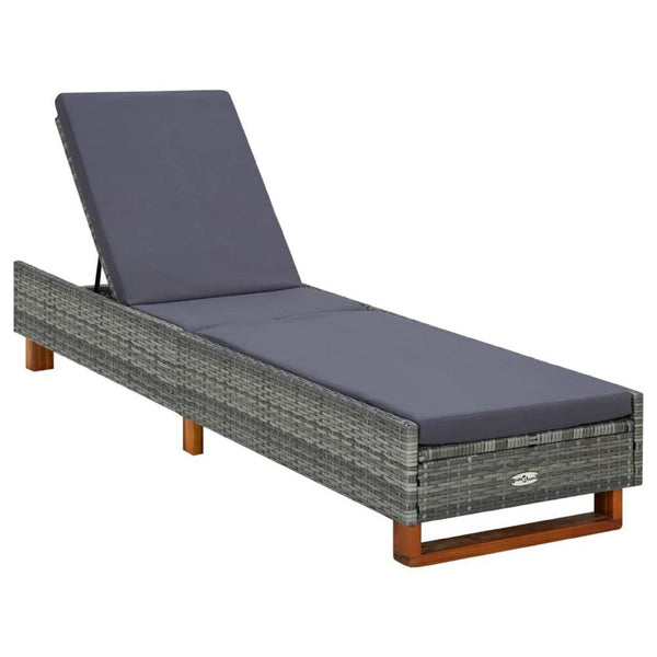 Patio Sun Lounger w Cushion, Adjustable Seat, 79 Inch, Gray Wicker Rattan - BM340416
