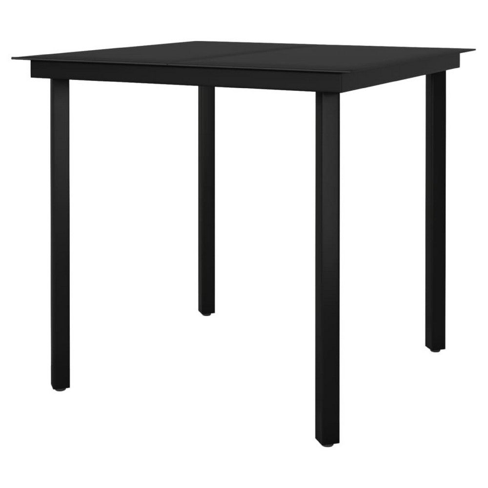 Outdoor Dining Table, 32 Inch Square Glass Top, Black Metal Legs - BM340420
