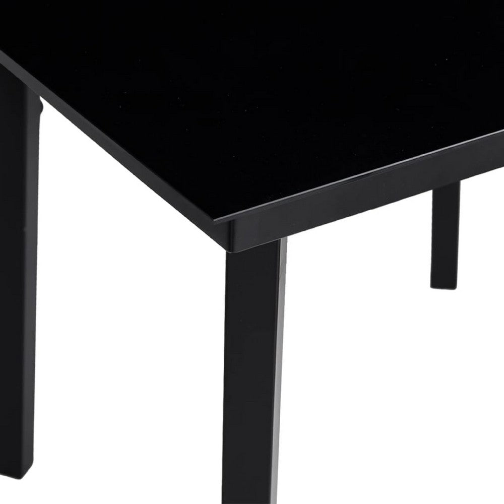 Outdoor Dining Table, 32 Inch Square Glass Top, Black Metal Legs - BM340420