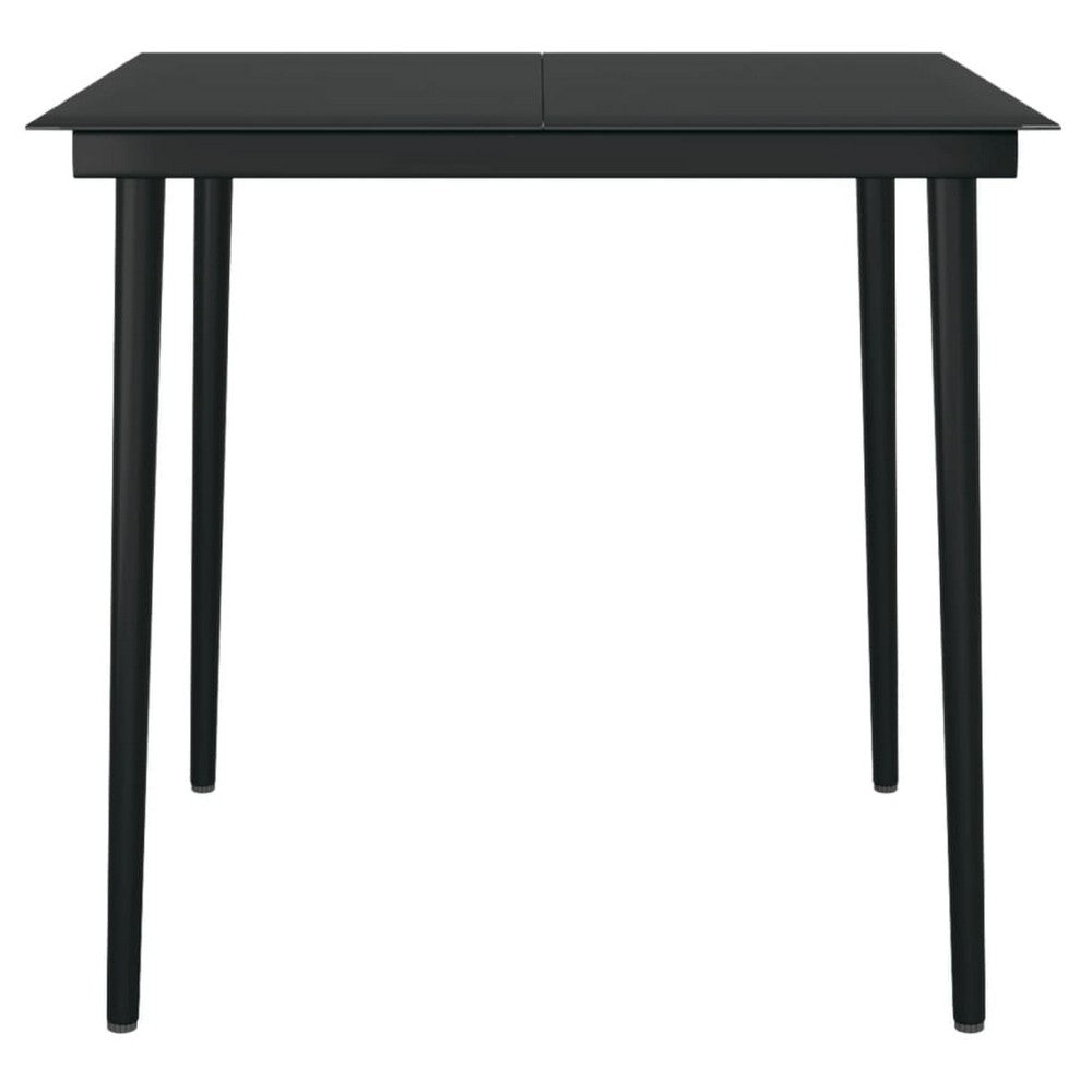 Outdoor Dining Table, 32 Inch Square Glass Top, Black Metal Legs - BM340421