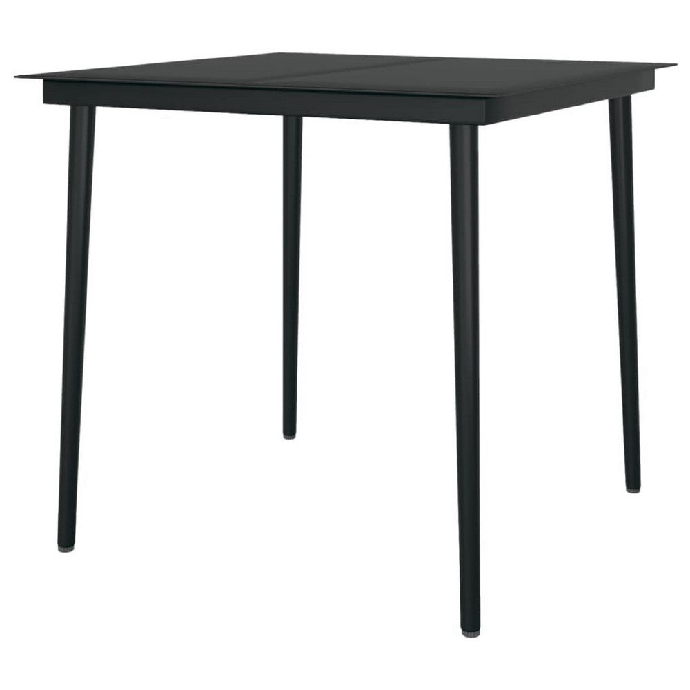 Outdoor Dining Table, 32 Inch Square Glass Top, Black Metal Legs - BM340421