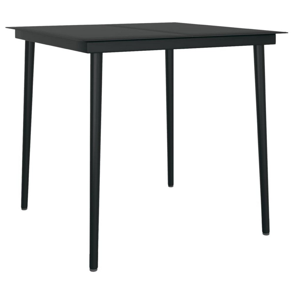 Outdoor Dining Table, 32 Inch Square Glass Top, Black Metal Legs - BM340421