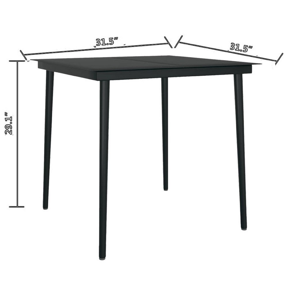 Outdoor Dining Table, 32 Inch Square Glass Top, Black Metal Legs - BM340421