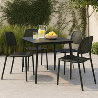 Outdoor Dining Table, 32 Inch Square Glass Top, Black Metal Legs - BM340421
