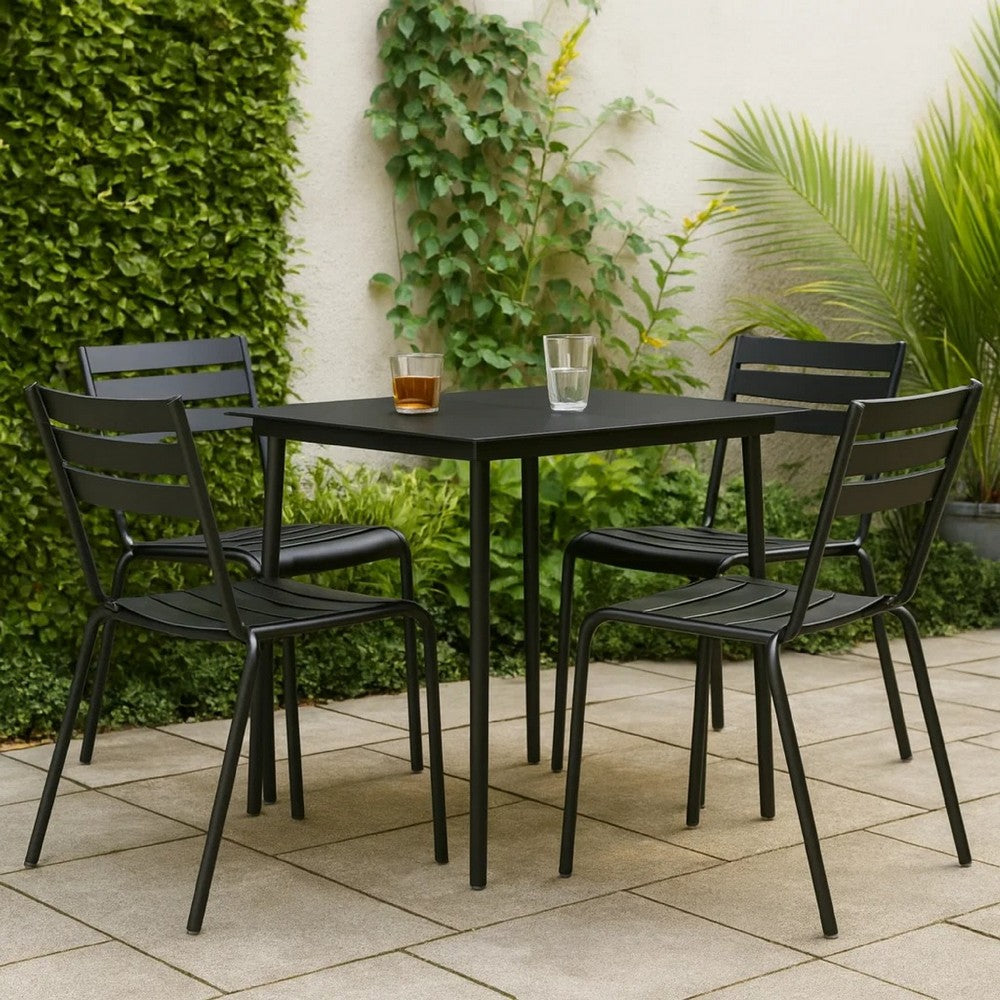 Outdoor Dining Table, 32 Inch Square Glass Top, Black Metal Legs - BM340421