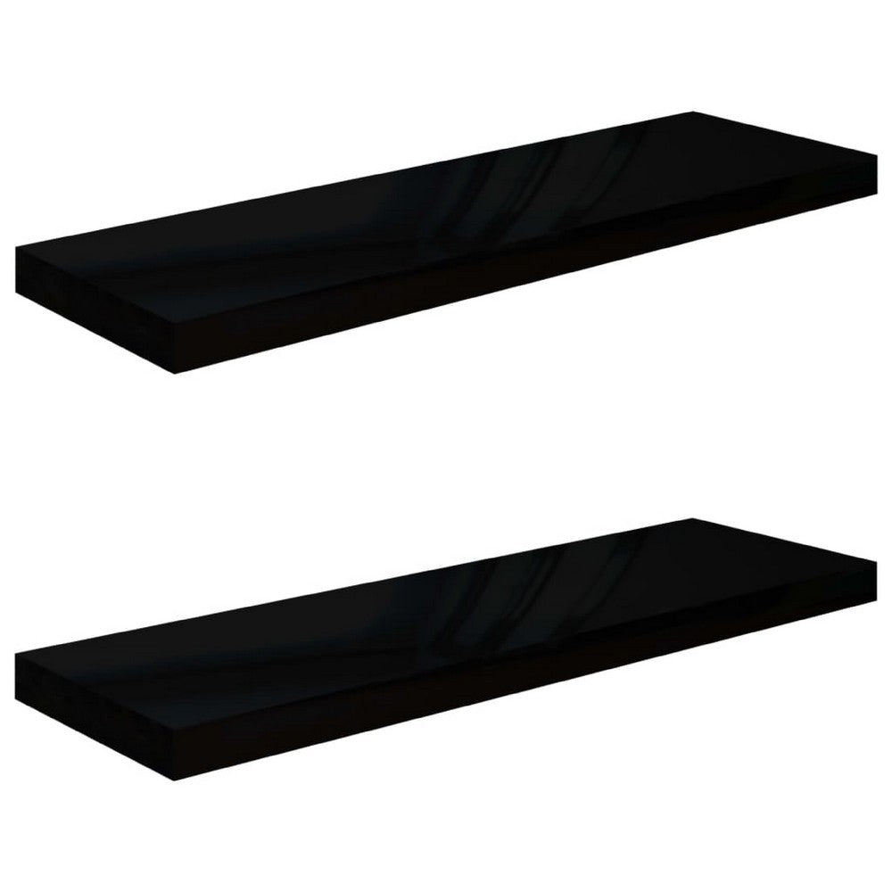 Zyno Wall Shelf Set of 2, Glossy Black MDF Body, Modern Design, 32 Inch - BM340422
