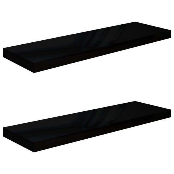 Zyno Wall Shelf Set of 2, Glossy Black MDF Body, Modern Design, 32 Inch - BM340422