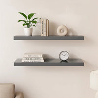Zyno Wall Shelf Set of 2, Glossy Gray MDF Body, Modern Design 32 Inch - BM340424