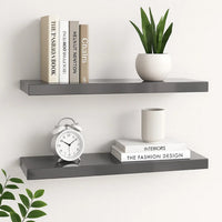 Zyno Wall Shelf Set of 2, Glossy Gray MDF Body, Modern Design 32 Inch - BM340424