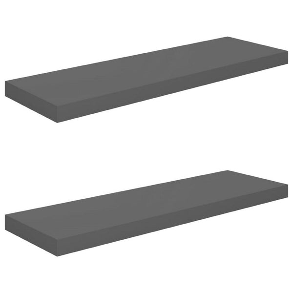 Zyno Wall Shelf Set of 2, Glossy Gray MDF Body, Modern Design 32 Inch - BM340424