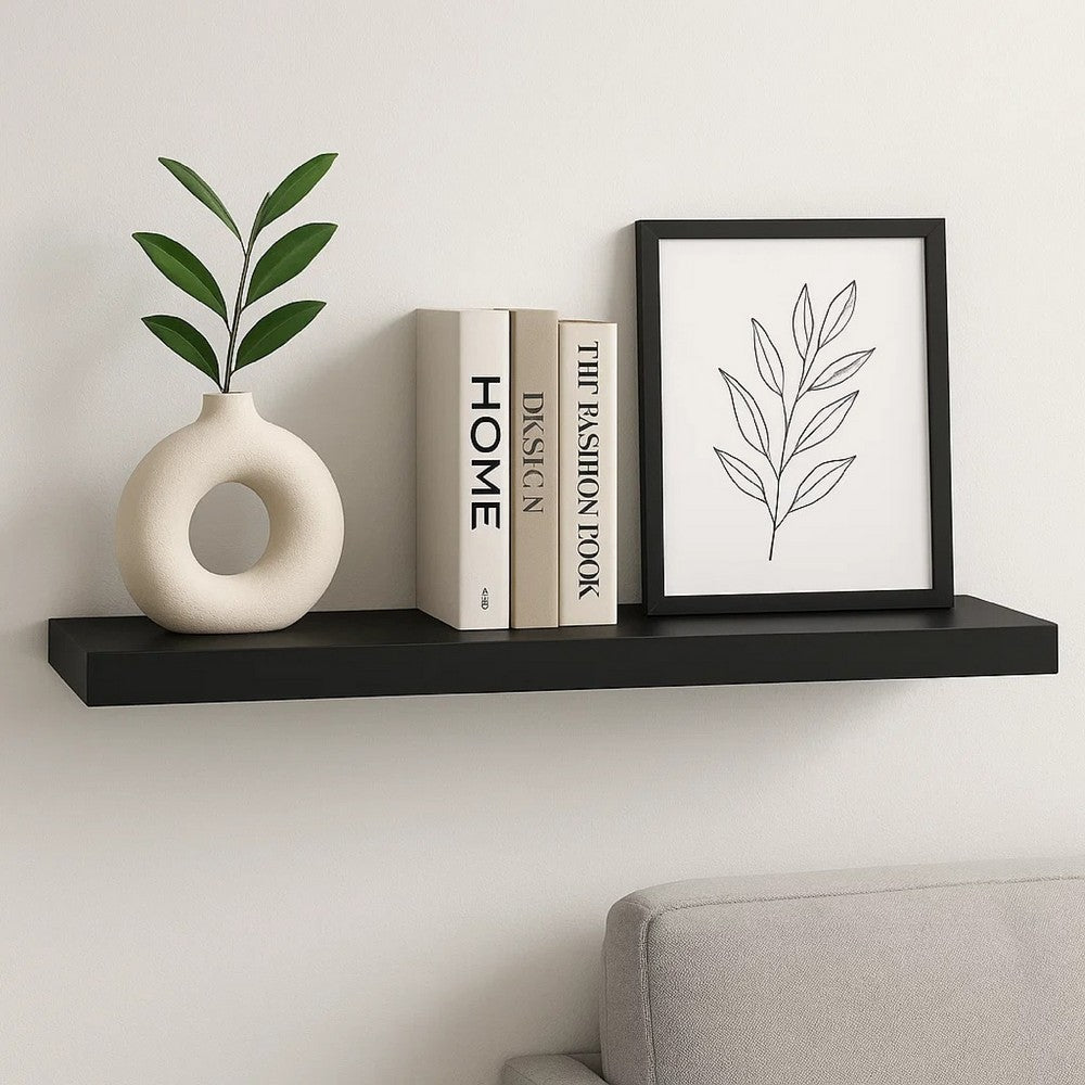 Zyno Wall Shelf, 32 Inch, Matte Black MDF Body, Modern Design - BM340425