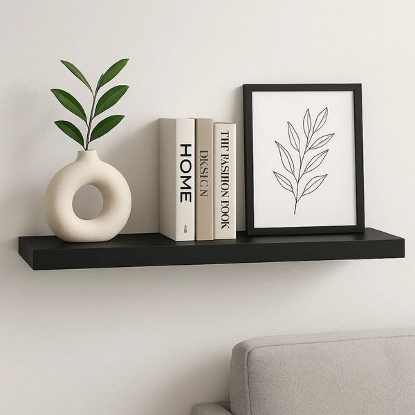 Zyno Wall Shelf, 32 Inch, Matte Black MDF Body, Modern Design - BM340425