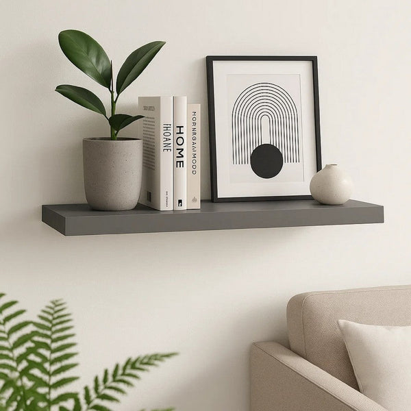 Zyno Wall Shelf, 32 Inch, Matte Gray MDF Body, Modern Design - BM340426