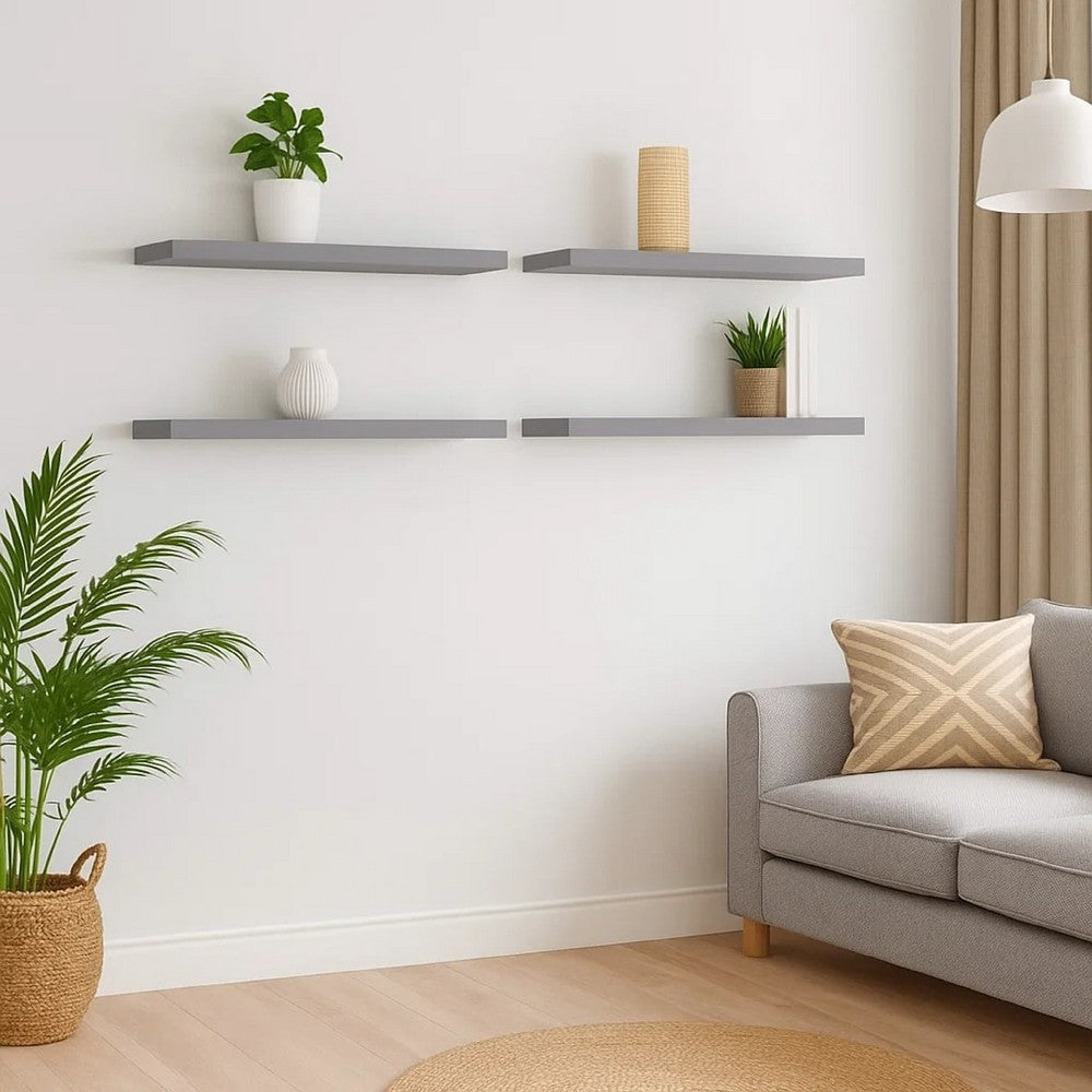 Zyno Wall Shelf Set of 4, Matte Gray MDF Body, Modern Design 32 Inch - BM340428