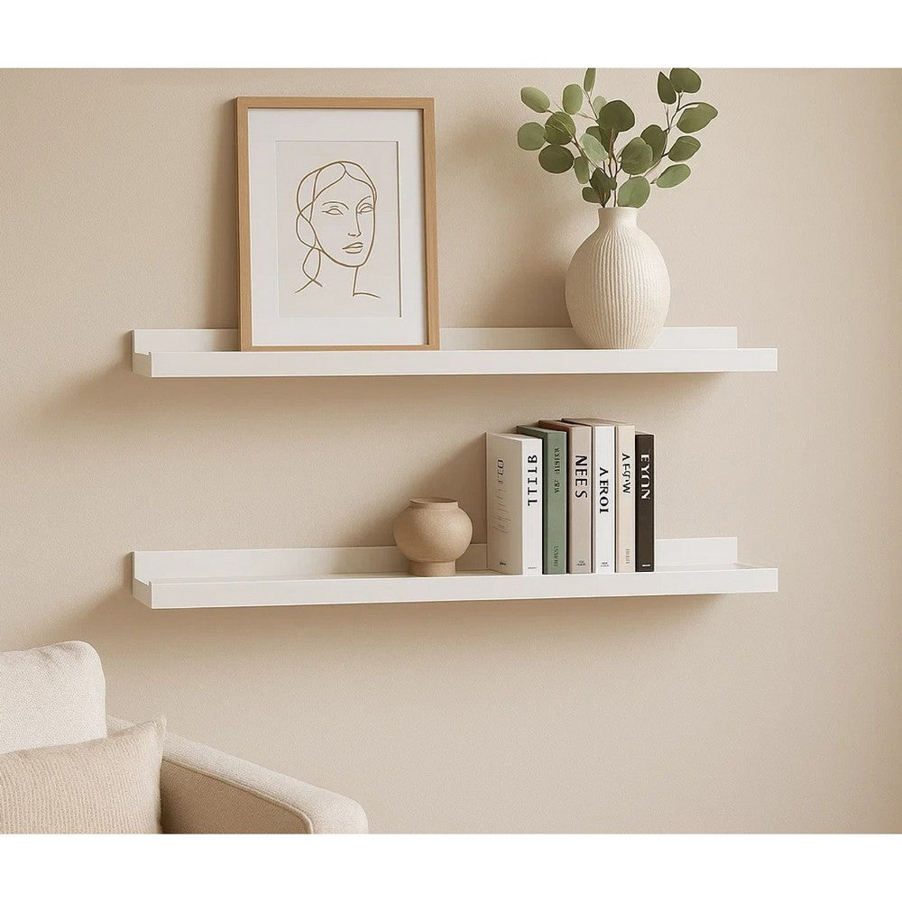 Yuli Wall Shelf Set of 2, Raised Ledge Design, Classic White 32 Inch - BM340430