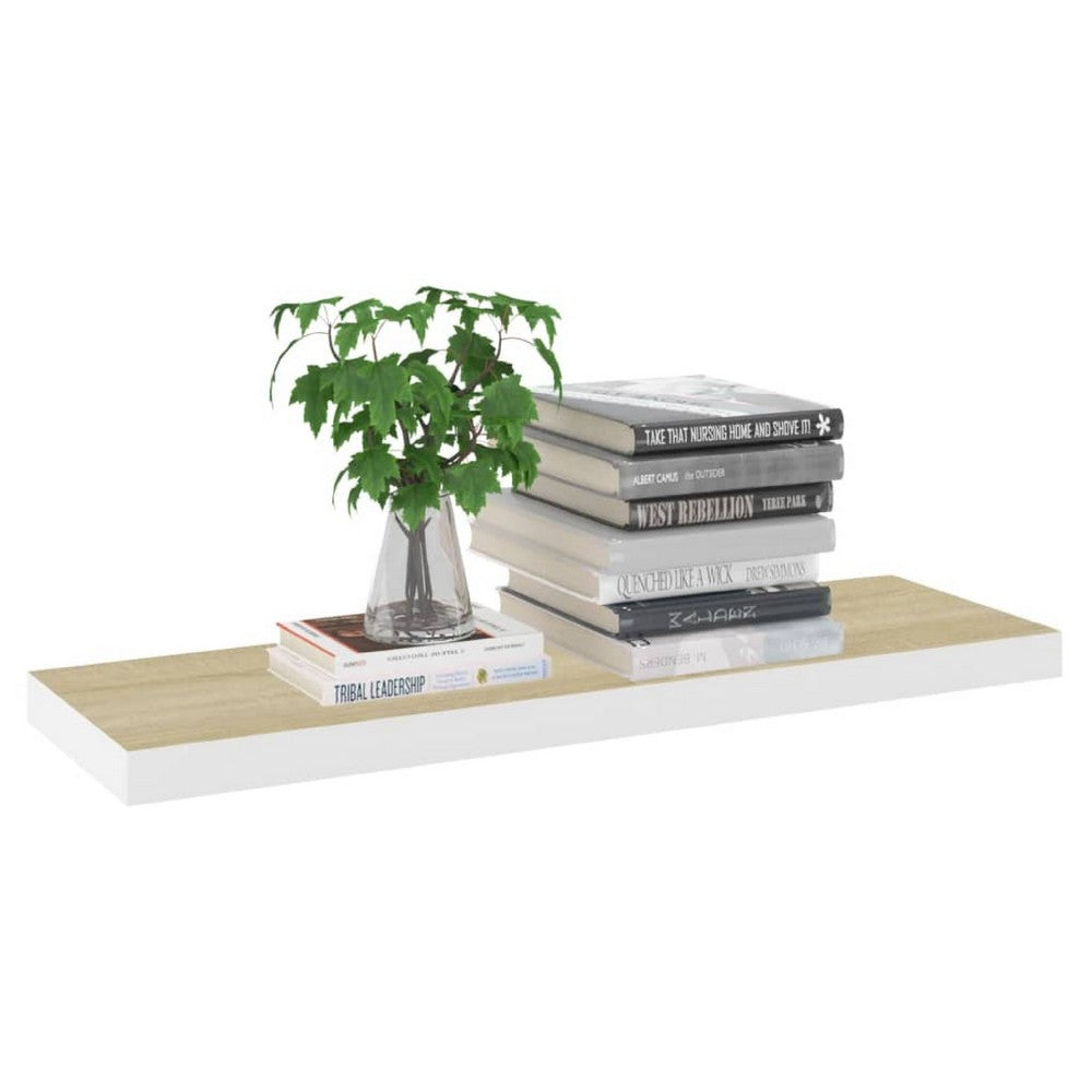 Zyno Wall Shelf, 32 Inch, Natural White and Oak Brown Finish - BM340433