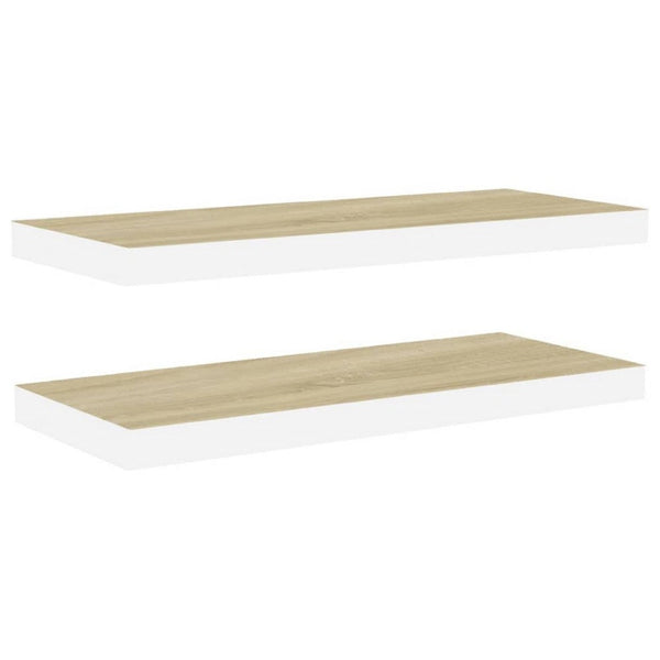 Zyno Wall Shelf Set of 2, 32 Inch Natural White and Oak Brown Finish - BM340434