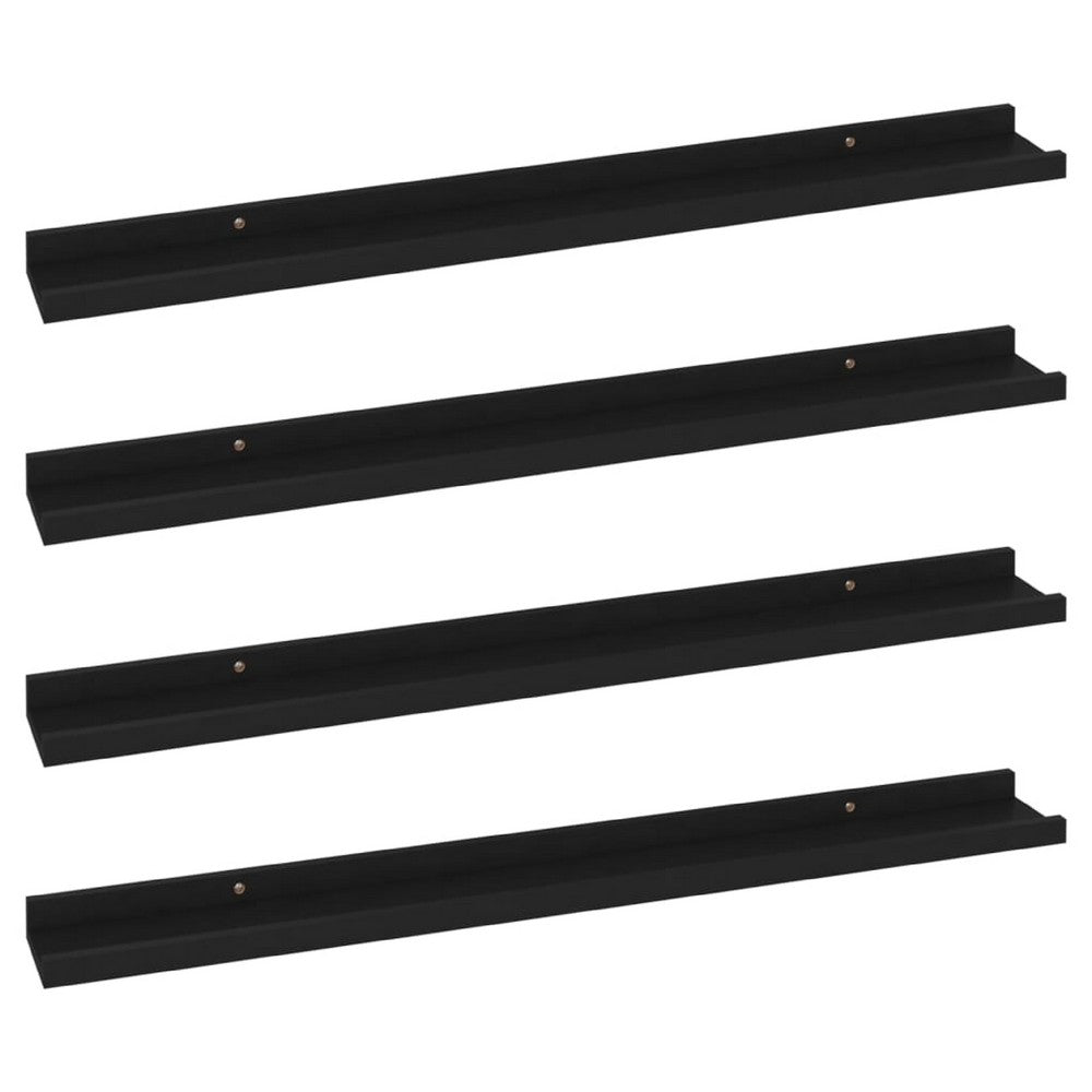 Yuli Wall Shelf Set of 4, Contemporary Black, Raised Ledge Design 32 Inch - BM340439