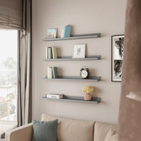 Yuli Wall Shelf Set of 4, Contemporary Gray, Raised Ledge Design 32 Inch - BM340440