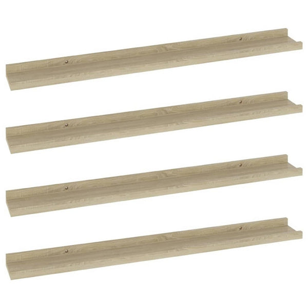 Yuli Wall Shelf Set of 4, Farmhouse Brown, Raised Ledge Design 32 Inch - BM340441