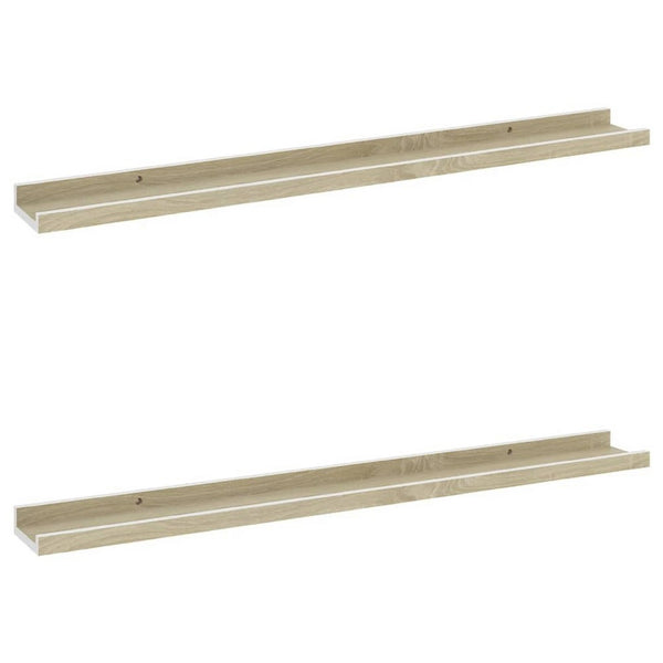 Yuli Wall Shelf Set of 2, Farmhouse Brown White, Raised Ledge Design 32 Inch - BM340442